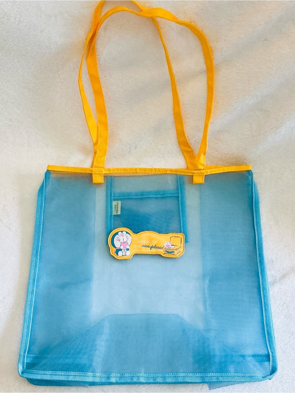 NWOT Doraemon light blue transparent large mesh tote shoulder bag Japan Limited